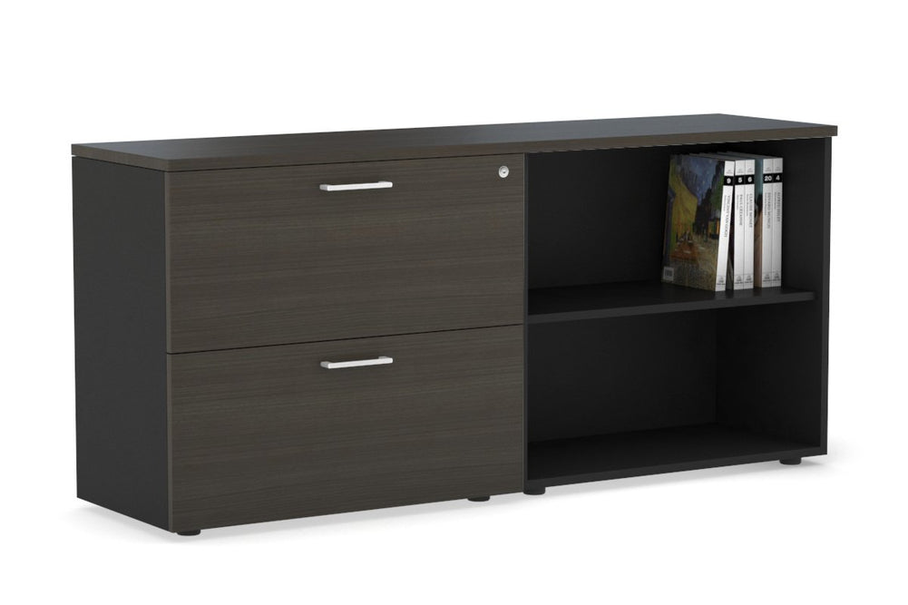 Uniform Small 2 Filing Drawer and Open Storage Unit-Black dark oak white handle