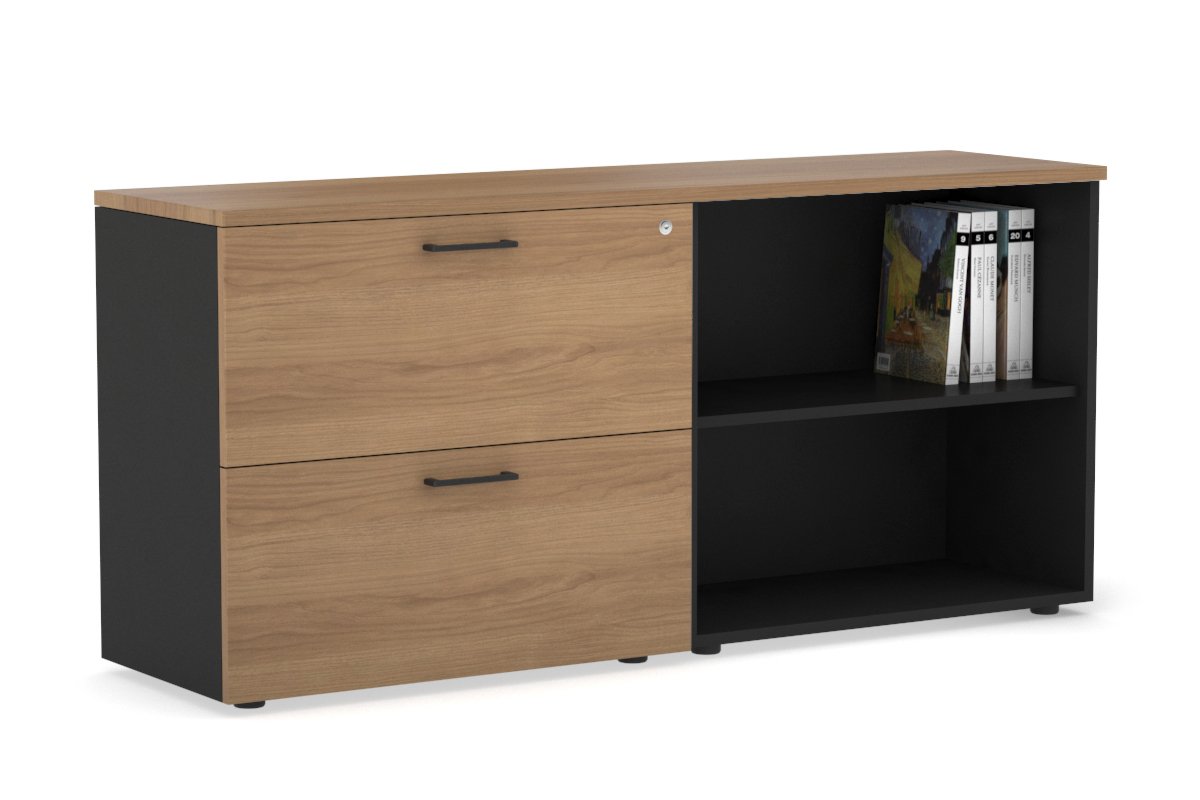 Uniform Small 2 Filing Drawer and Open Storage Unit Jasonl Black salvage oak black handle