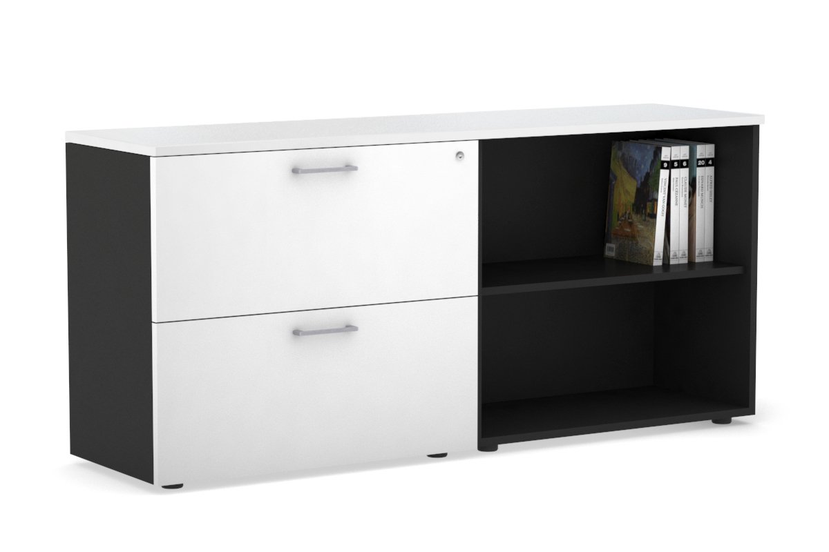 Uniform Small 2 Filing Drawer and Open Storage Unit Jasonl Black white silver handle