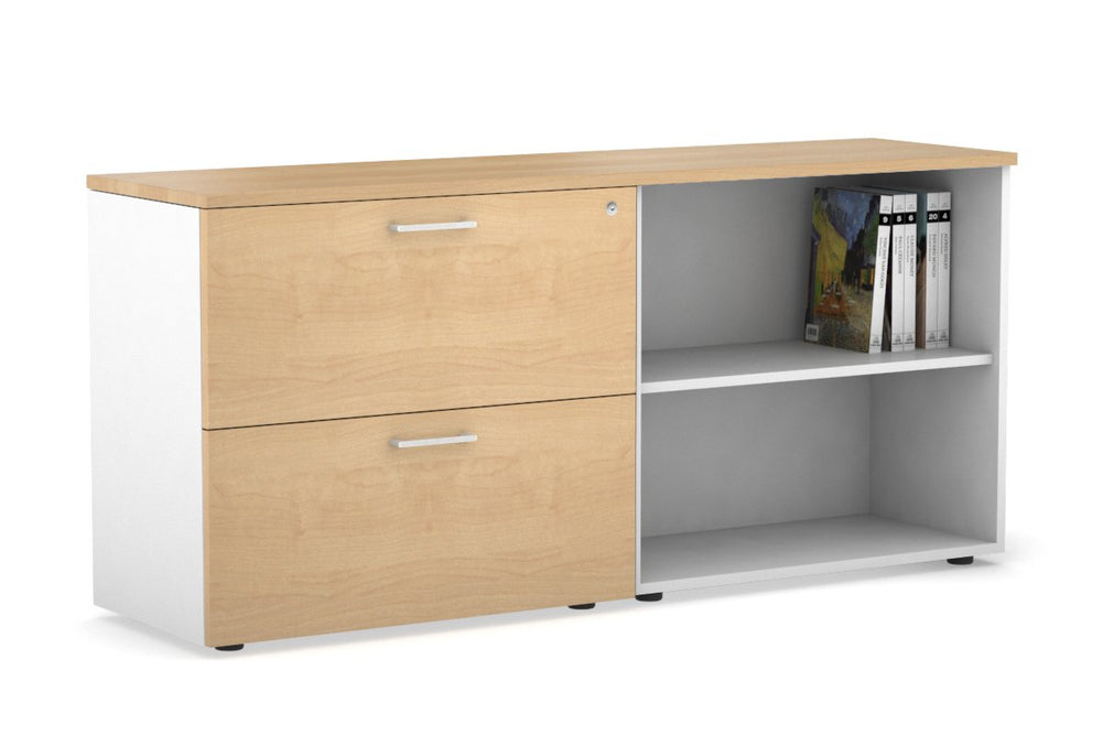 Uniform Small 2 Filing Drawer and Open Storage Unit-White maple white handle