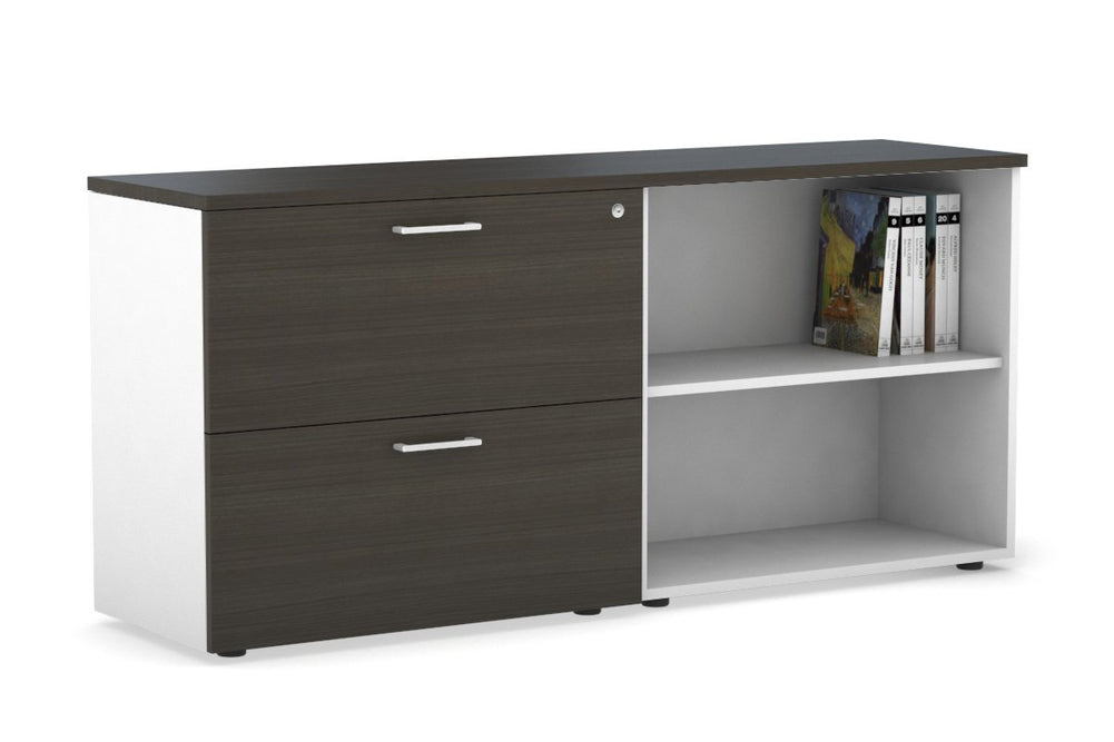 Uniform Small 2 Filing Drawer and Open Storage Unit-White dark oak white handle