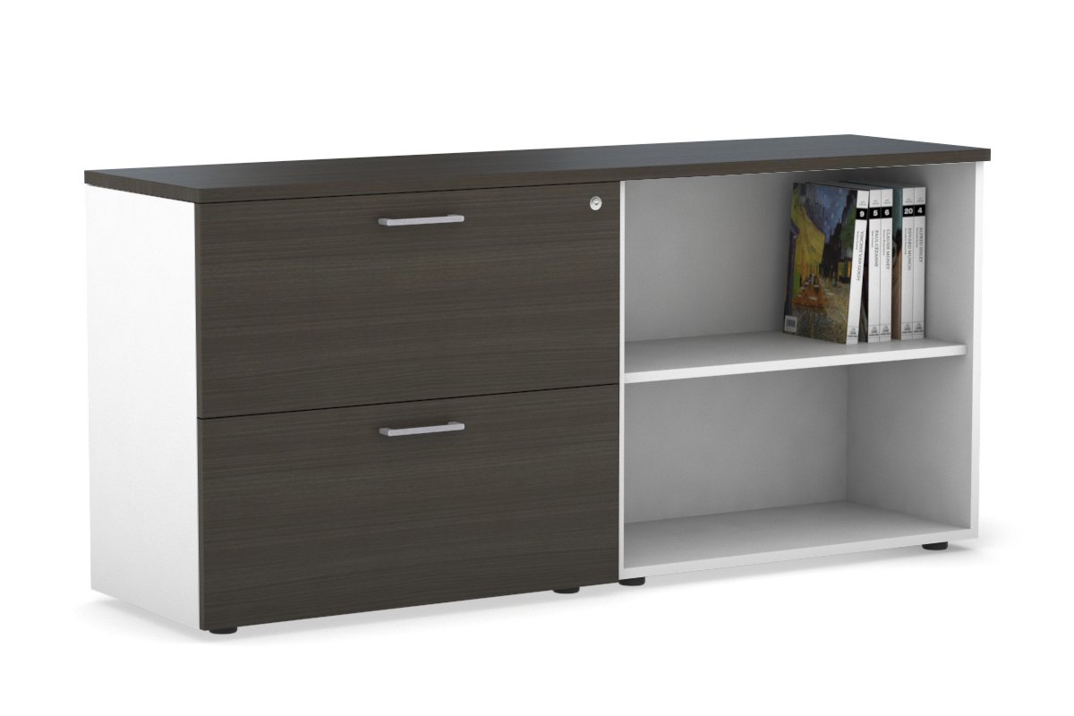 Uniform Small 2 Filing Drawer and Open Storage Unit Jasonl White dark oak silver handle