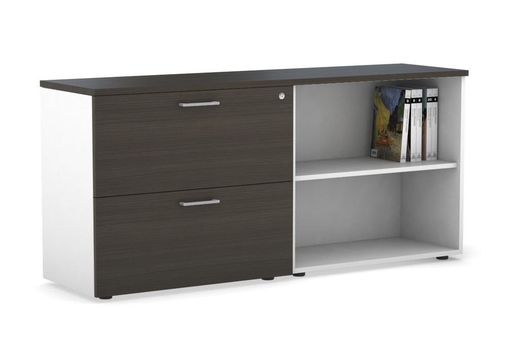Uniform Small 2 Filing Drawer and Open Storage Unit-White dark oak silver handle
