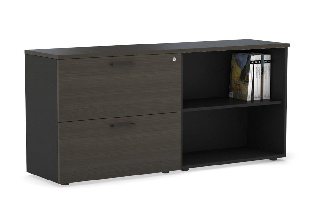 Uniform Small 2 Filing Drawer and Open Storage Unit-Black dark oak black handle