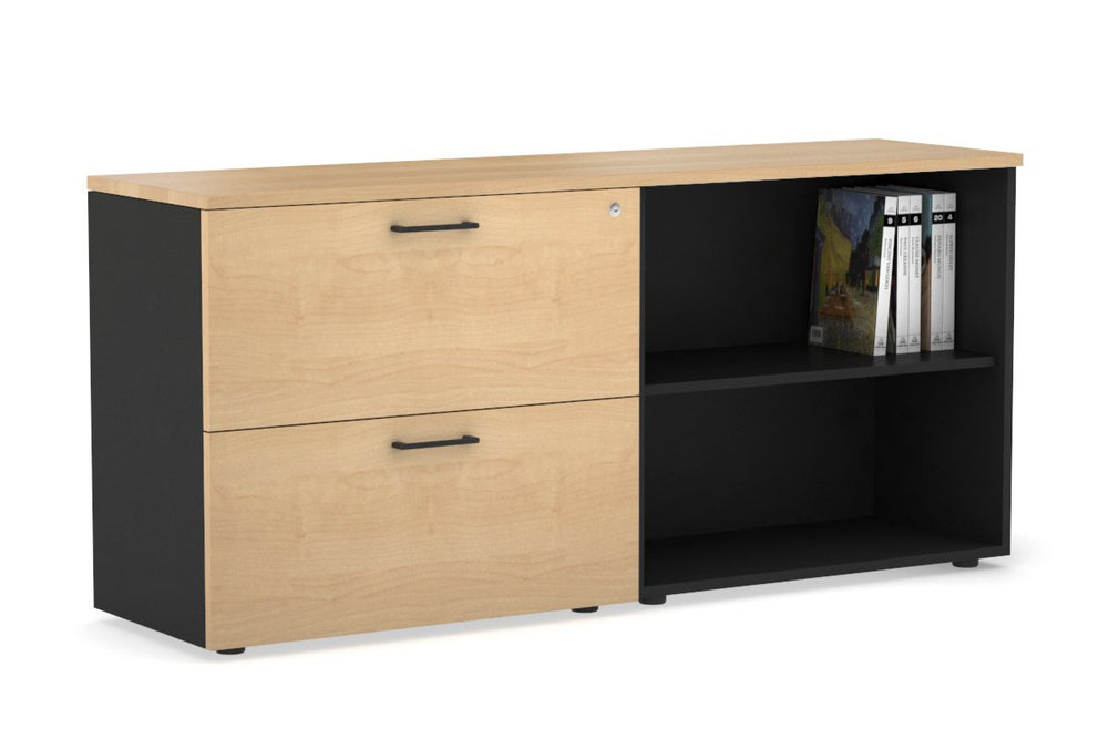 Uniform Small 2 Filing Drawer and Open Storage Unit-Black maple black handle