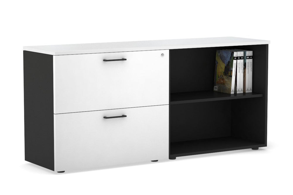 Uniform Small 2 Filing Drawer and Open Storage Unit-Black white black handle