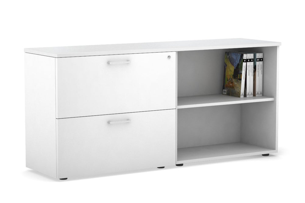 Uniform Small 2 Filing Drawer and Open Storage Unit-White white white handle
