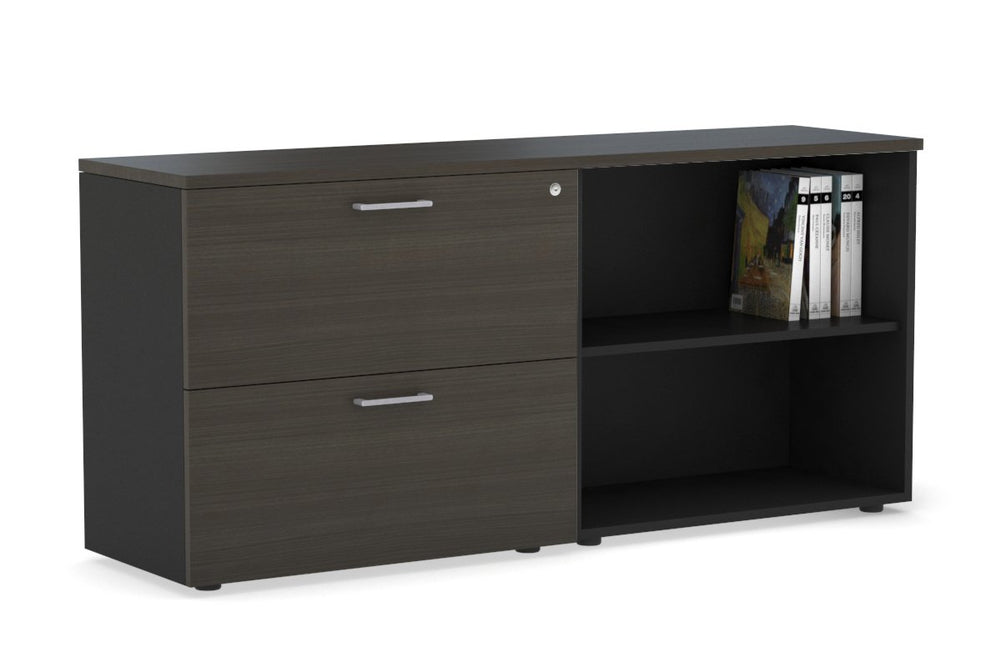 Uniform Small 2 Filing Drawer and Open Storage Unit-Black dark oak silver handle