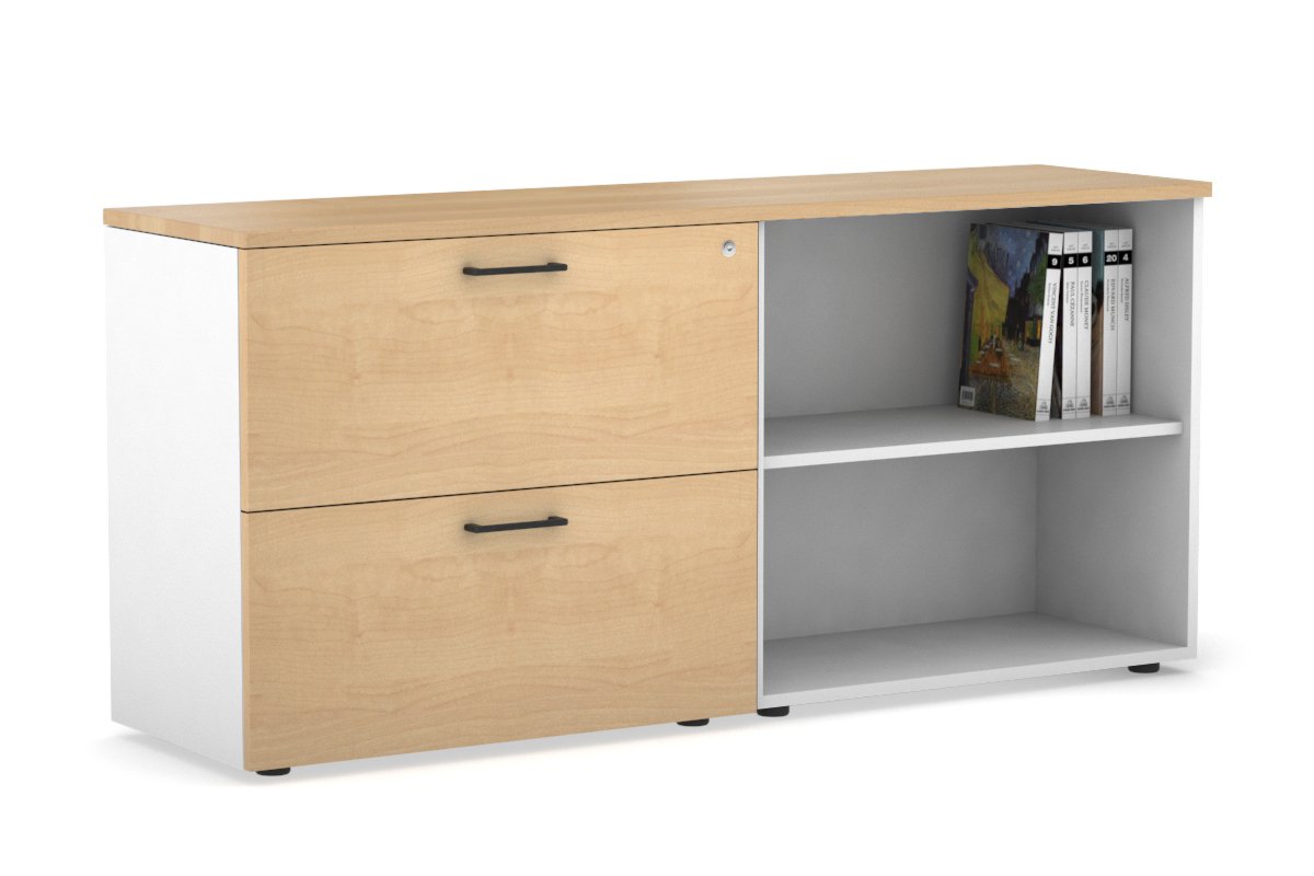 Uniform Small 2 Filing Drawer and Open Storage Unit-White maple black handle