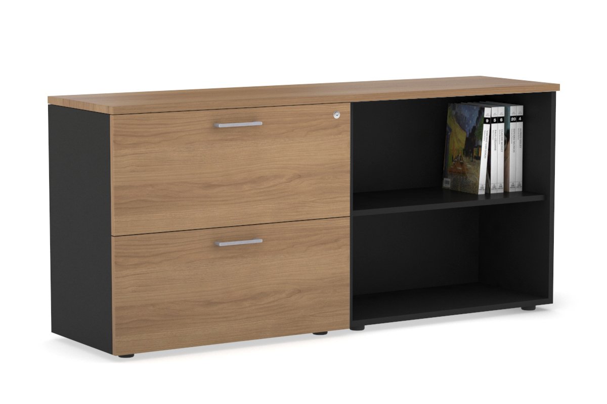Uniform Small 2 Filing Drawer and Open Storage Unit Jasonl Black salvage oak silver handle