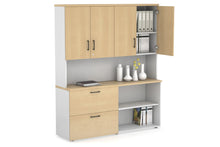  - Uniform Small 2 Filing Drawer and Open Storage Unit - Hutch with Doors - 1