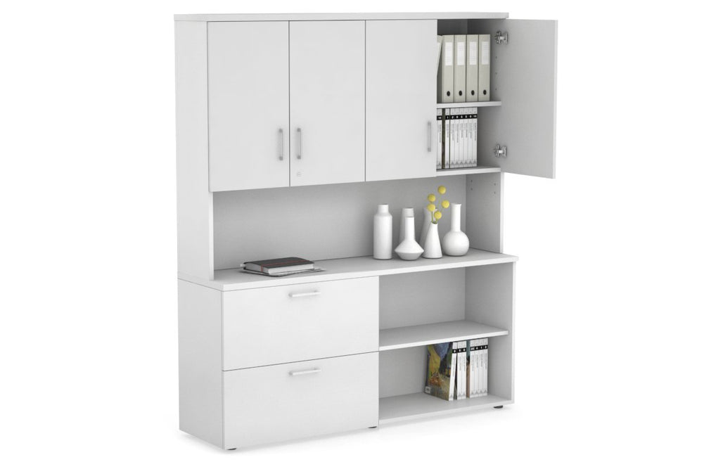 Uniform Small 2 Filing Drawer and Open Storage Unit - Hutch with Doors-White white white handle