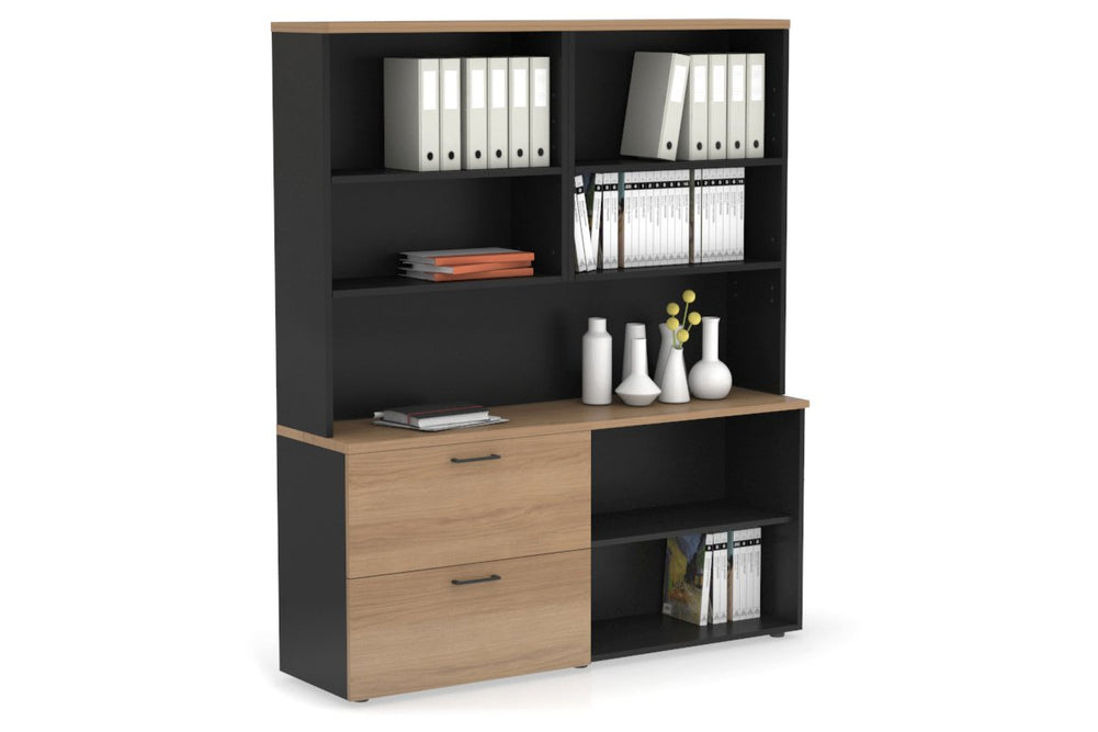 Uniform Small 2 Filing Drawer and Open Storage Unit with Open Hutch-Black salvage oak black handle