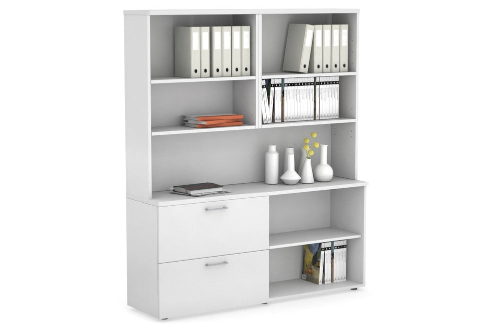 Uniform Small 2 Filing Drawer and Open Storage Unit with Open Hutch-White white silver handle
