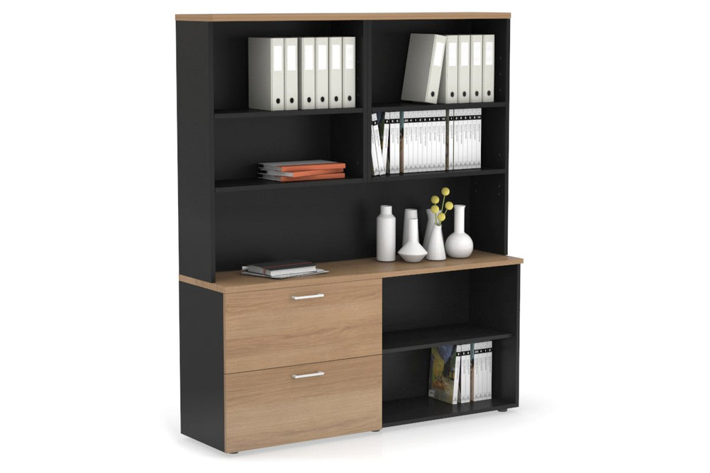 Uniform Small 2 Filing Drawer and Open Storage Unit with Open Hutch-Black salvage oak white handle