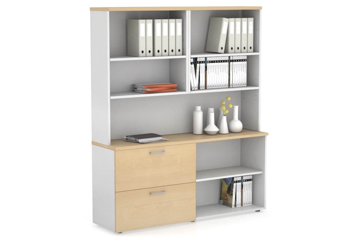 Uniform Small 2 Filing Drawer and Open Storage Unit with Open Hutch Jasonl White maple silver handle