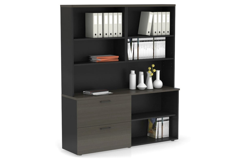 Uniform Small 2 Filing Drawer and Open Storage Unit with Open Hutch-Black dark oak black handle
