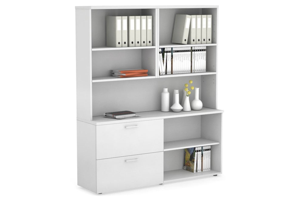 Uniform Small 2 Filing Drawer and Open Storage Unit with Open Hutch-White white white handle
