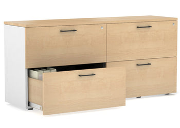 Uniform Small Drawer Lateral Filing Cabinet [ 1600W x 750H x 450D] Jasonl White maple black handle