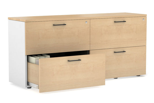 Uniform Small Drawer Lateral Filing Cabinet [ 1600W x 750H x 450D] Jasonl White maple black handle