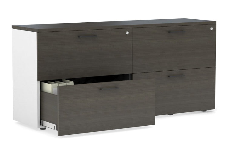 Uniform Small Drawer Lateral Filing Cabinet [ 1600W x 750H x 450D] Jasonl White dark oak black handle