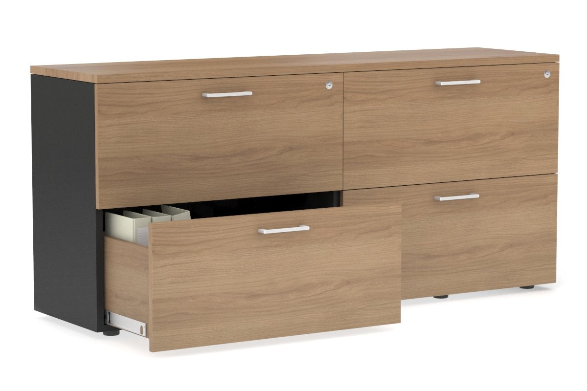 Uniform Small Drawer Lateral Filing Cabinet [ 1600W x 750H x 450D] Jasonl Black salvage oak white handle