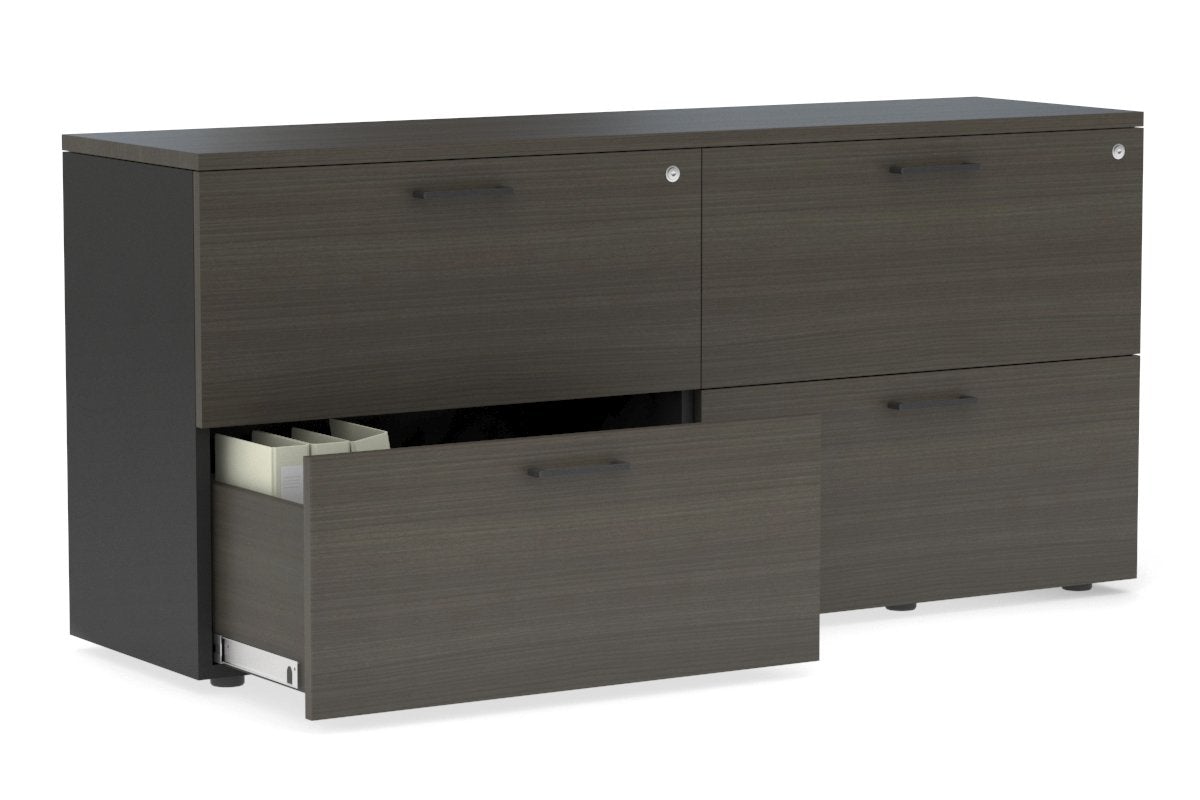 Uniform Small Drawer Lateral Filing Cabinet [ 1600W x 750H x 450D] Jasonl Black dark oak black handle