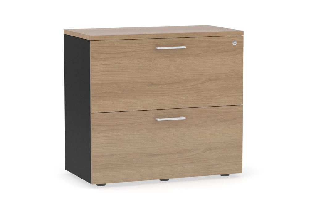 Uniform Small Drawer Lateral Filing Cabinet [ 800W x 750H x 450D]-Black salvage oak white handle