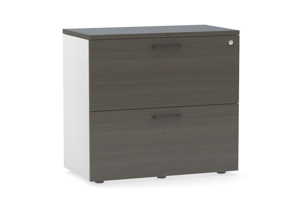 Uniform Small Drawer Lateral Filing Cabinet [ 800W x 750H x 450D]-White dark oak black handle