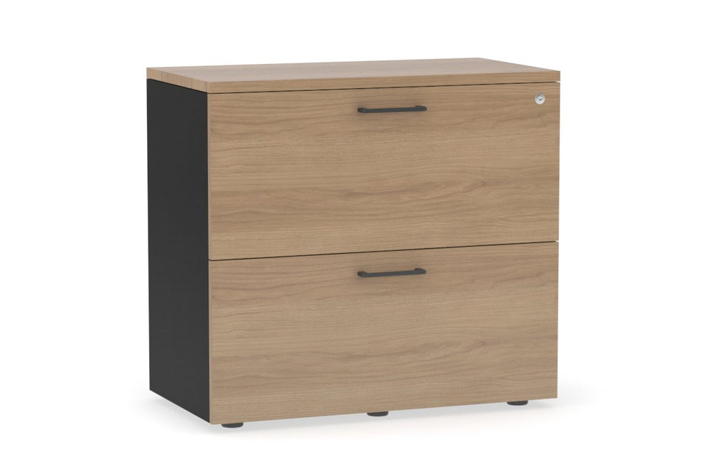 Uniform Small Drawer Lateral Filing Cabinet [ 800W x 750H x 450D]-Black salvage oak black handle