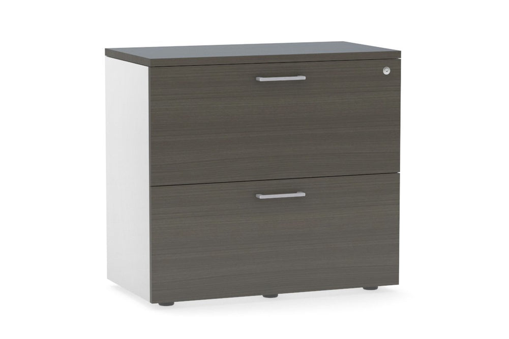 Uniform Small Drawer Lateral Filing Cabinet [ 800W x 750H x 450D]-White dark oak silver handle