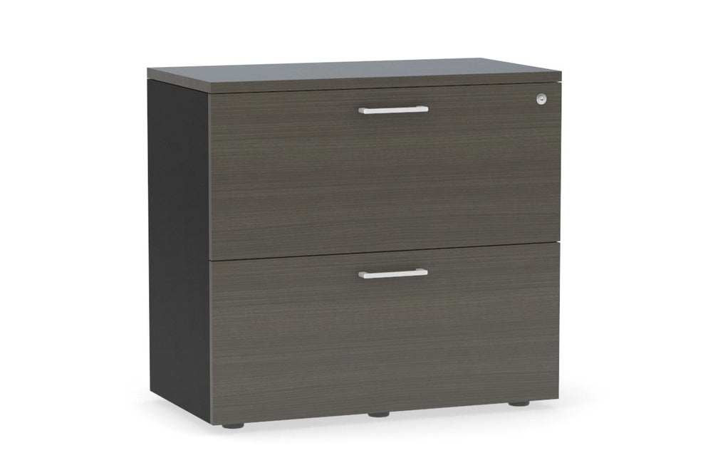 Uniform Small Drawer Lateral Filing Cabinet [ 800W x 750H x 450D]-Black dark oak white handle