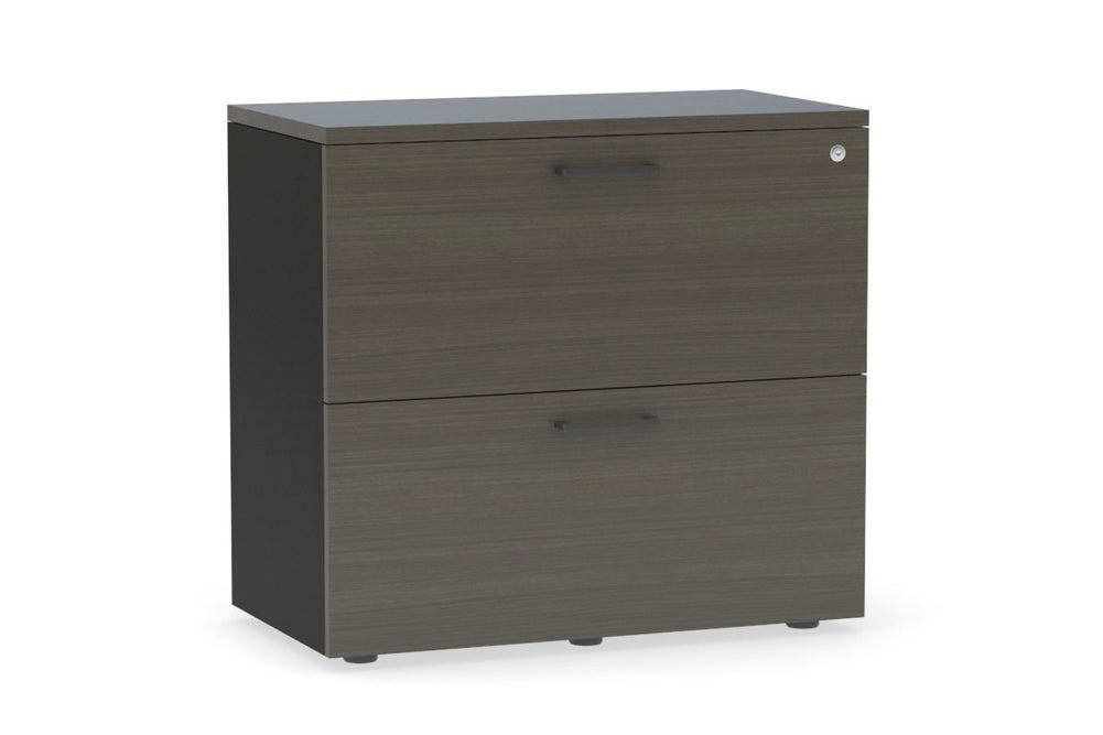 Uniform Small Drawer Lateral Filing Cabinet [ 800W x 750H x 450D]-Black dark oak black handle