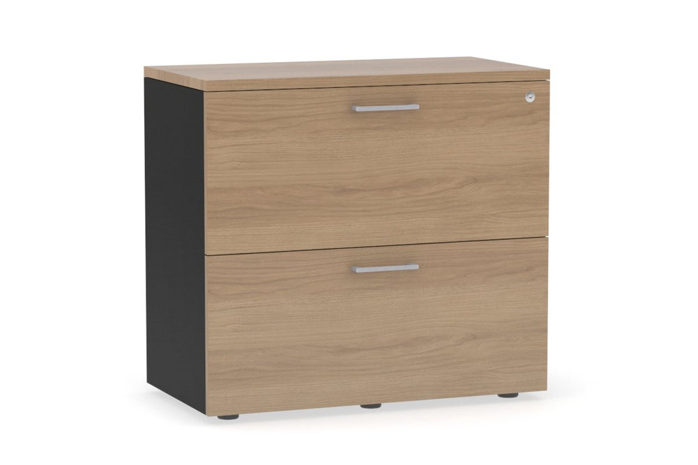 Uniform Small Drawer Lateral Filing Cabinet [ 800W x 750H x 450D]-Black salvage oak silver handle