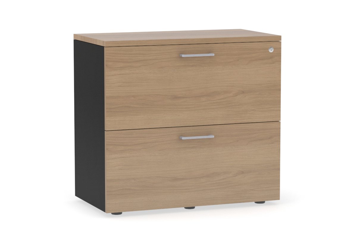 Uniform Small Drawer Lateral Filing Cabinet [ 800W x 750H x 450D] Jasonl Black salvage oak silver handle