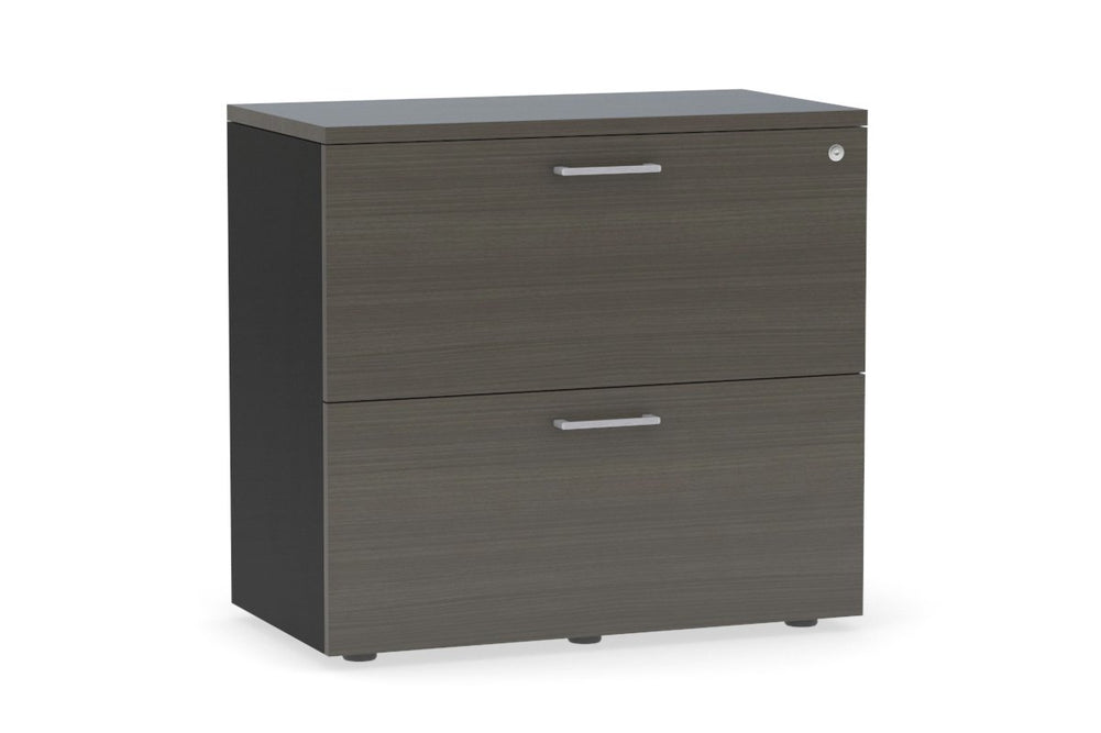 Uniform Small Drawer Lateral Filing Cabinet [ 800W x 750H x 450D]-Black dark oak silver handle
