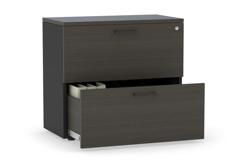 Uniform Small Drawer Lateral Filing Cabinet [ 800W x 750H x 450D]-Black dark oak black handle