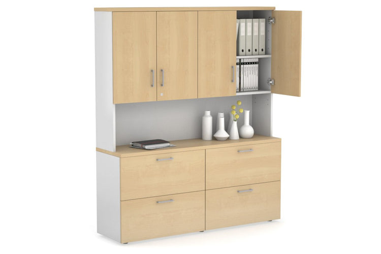 Uniform Small Drawer Lateral Filing Cabinet - Hutch with Doors [ 1600W x 750H x 450D] Jasonl White maple silver handle