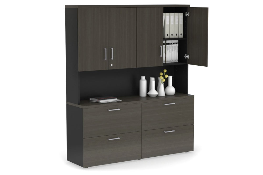 Uniform Small Drawer Lateral Filing Cabinet - Hutch with Doors [ 1600W x 750H x 450D]-White dark oak silver handle
