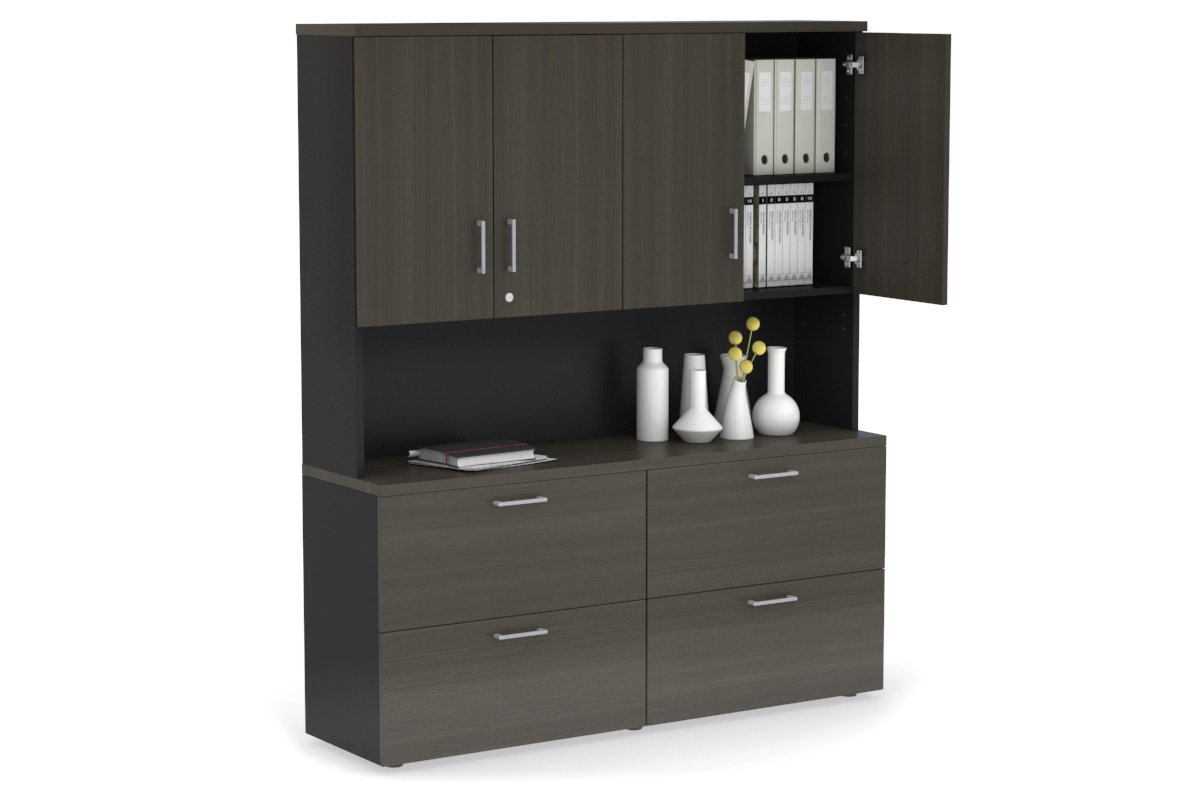 Uniform Small Drawer Lateral Filing Cabinet - Hutch with Doors [ 1600W x 750H x 450D] Jasonl White dark oak silver handle