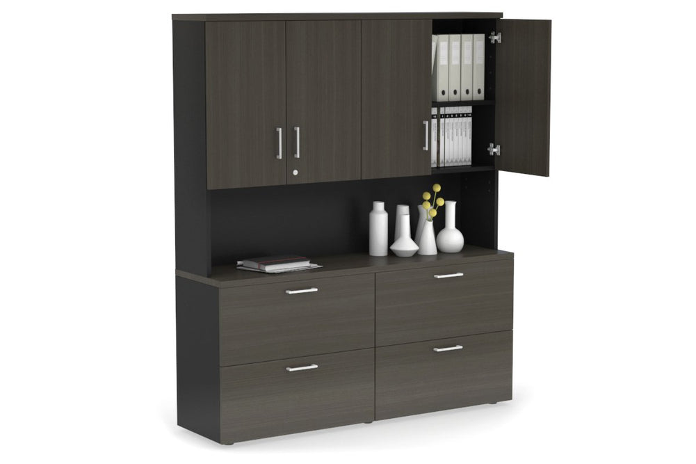 Uniform Small Drawer Lateral Filing Cabinet - Hutch with Doors [ 1600W x 750H x 450D]-White dark oak white handle