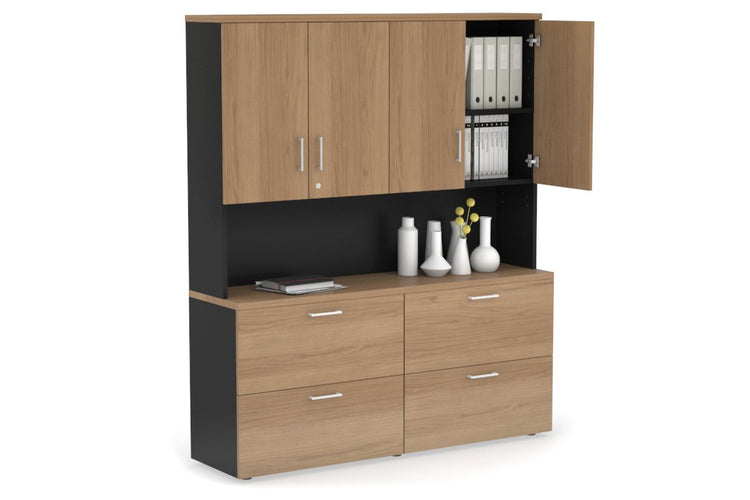 Uniform Small Drawer Lateral Filing Cabinet - Hutch with Doors [ 1600W x 750H x 450D] Jasonl Black salvage oak white handle