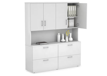 Uniform Small Drawer Lateral Filing Cabinet - Hutch with Doors [ 1600W x 750H x 450D] Jasonl White white silver handle