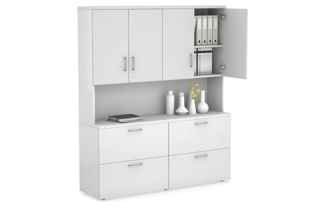 Uniform Small Drawer Lateral Filing Cabinet - Hutch with Doors [ 1600W x 750H x 450D]-White white silver handle