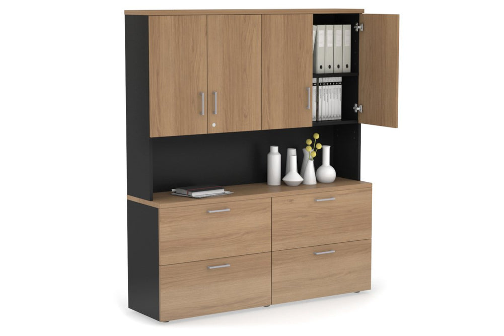 Uniform Small Drawer Lateral Filing Cabinet - Hutch with Doors [ 1600W x 750H x 450D]-Black salvage oak silver handle