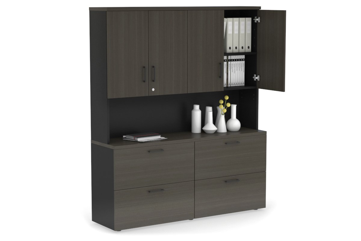 Uniform Small Drawer Lateral Filing Cabinet - Hutch with Doors [ 1600W x 750H x 450D] Jasonl White dark oak black handle
