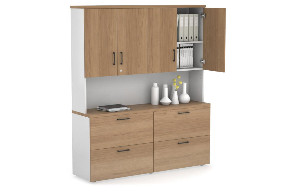 Uniform Small Drawer Lateral Filing Cabinet - Hutch with Doors [ 1600W x 750H x 450D]-White salvage oak black handle