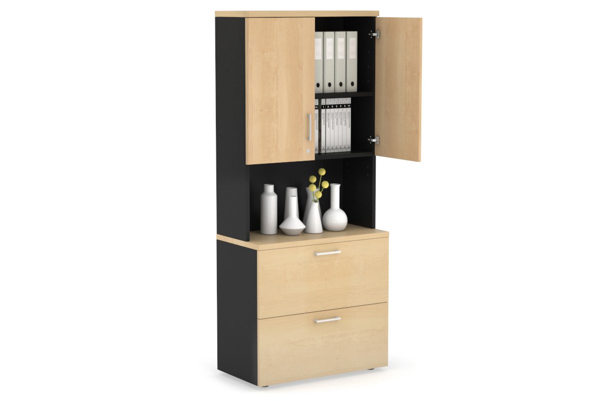Uniform Small Drawer Lateral Filing Cabinet - Hutch with Doors [ 800W x 750H x 450D] Jasonl Black maple white handle