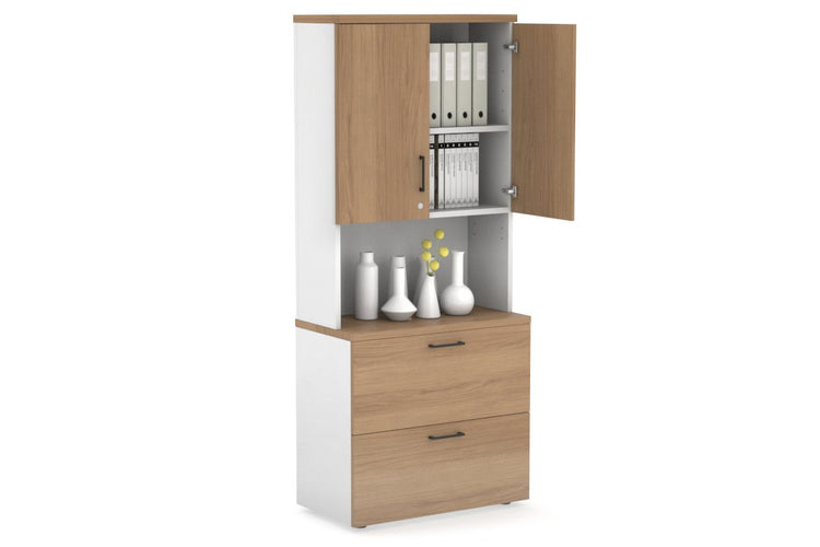 Uniform Small Drawer Lateral Filing Cabinet - Hutch with Doors [ 800W x 750H x 450D] Jasonl White salvage oak black handle