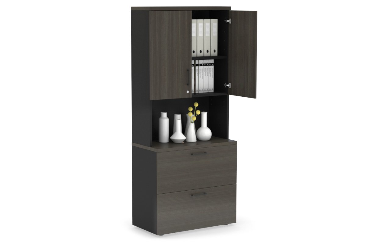 Uniform Small Drawer Lateral Filing Cabinet - Hutch with Doors [ 800W x 750H x 450D] Jasonl White dark oak black handle